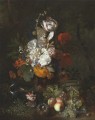 Un bodegón con flores y frutas con un nido de pájaro y huevos Flores clásicas de Jan van Huysum